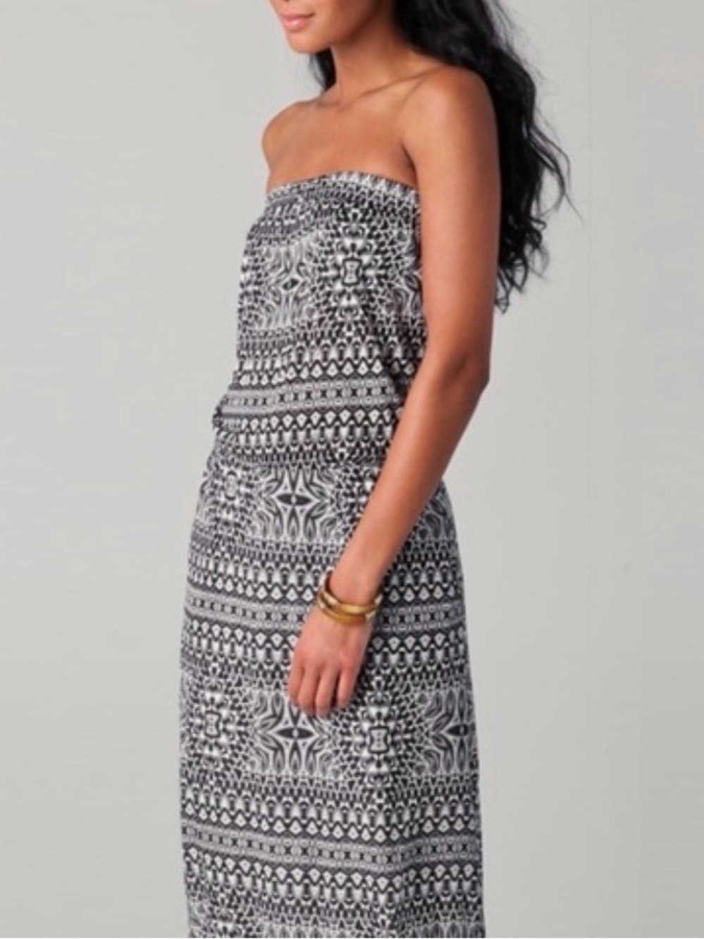 Velvet by Graham & Spencer Black & White Strapless Printed Maxi